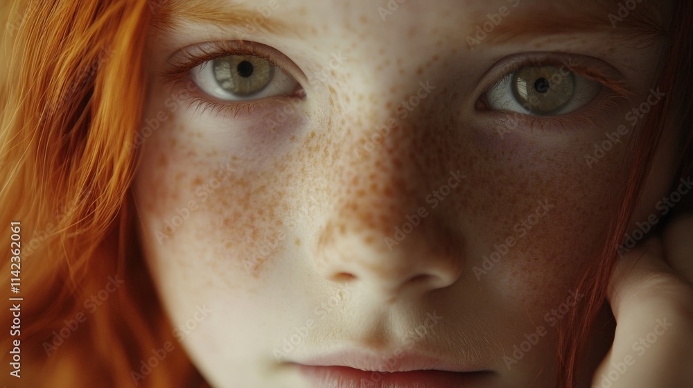 Fototapeta premium Close up of a young girl with red hair and freckles