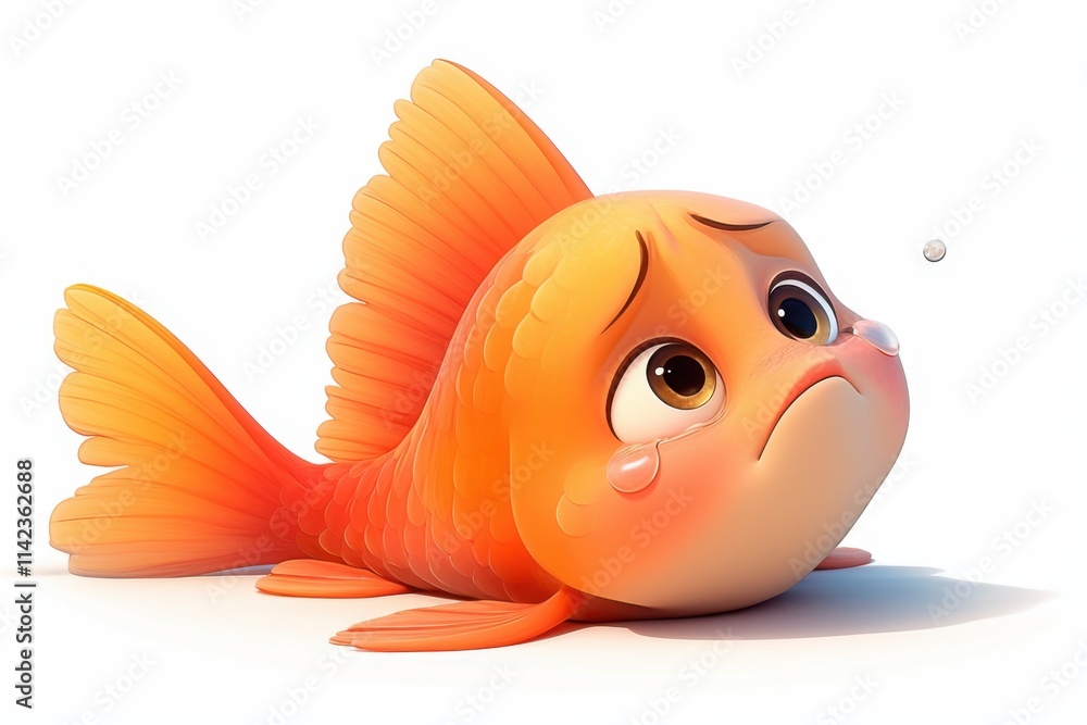 3d cartoon Goldfish sad crying cute, isolated on white background 3d cartoon Goldfish sad crying cute, isolated on white background