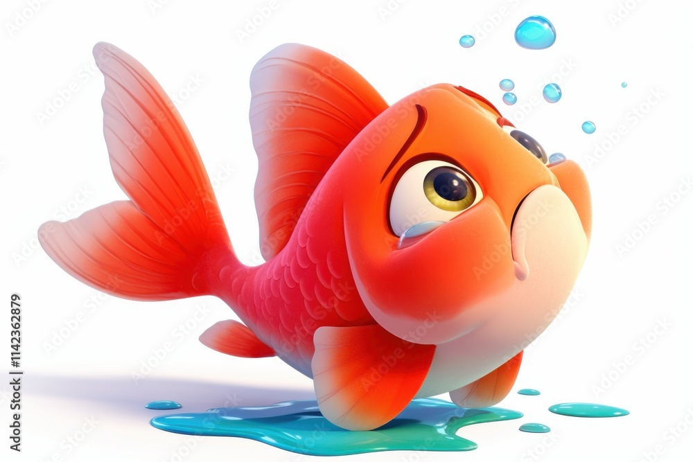 3d cartoon Goldfish sad crying cute, isolated on white background 3d cartoon Goldfish sad crying cute, isolated on white background