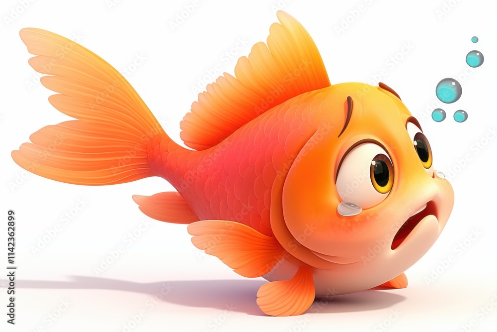 3d cartoon Goldfish sad crying cute, isolated on white background 3d cartoon Goldfish sad crying cute, isolated on white background