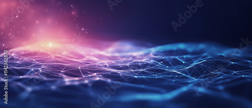 Abstract digital landscape with glowing network connections