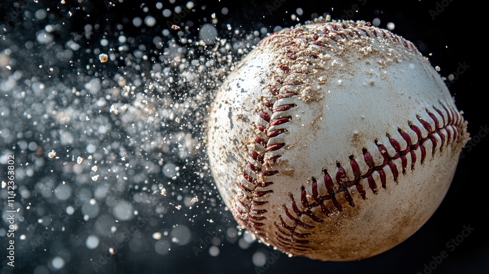 Close-Up of Baseball in Motion with Dust and Blur Effects Close-Up of Baseball in Motion with Dust and Blur Effects
