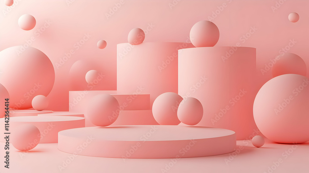 Pink Abstract 3D Background with Geometric Shapes Pink Abstract 3D Background with Geometric Shapes