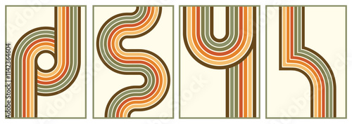 retro vintage 70s style stripes background poster lines. shapes vector design graphic 1970s retro background. abstract stylish 70s era line frame illustration
