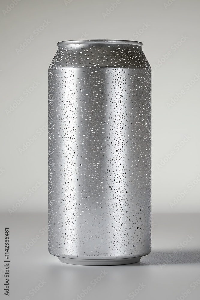 Refreshing beverage can with dew drops on surface studio setting product photography minimalist environment Refreshing beverage can with dew drops on surface studio setting product photography minimalist environment