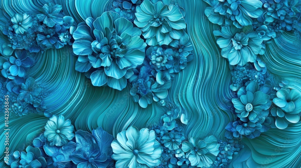 Blue and Turquoise 3D Rippled Geometry. Contemporary Background with Natural Blue and Turquoise 3D Rippled Geometry. Contemporary Background with Natural