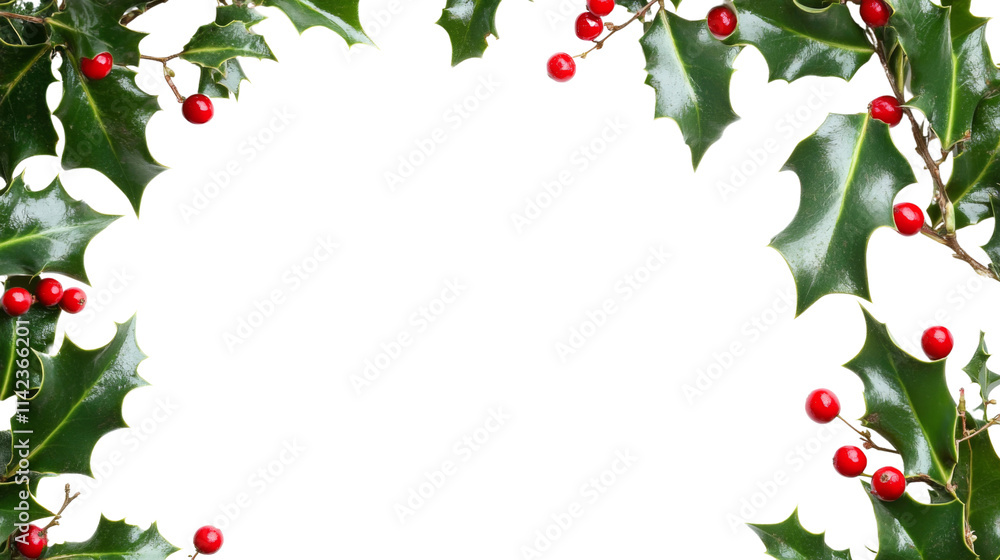 Holly branches with green leaves and red berries, isolated on transparent background Holly branches with green leaves and red berries, isolated on transparent background