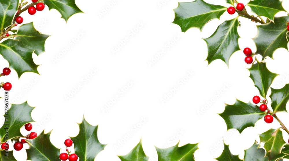 Holly branches with green leaves and red berries, isolated on transparent background Holly branches with green leaves and red berries, isolated on transparent background