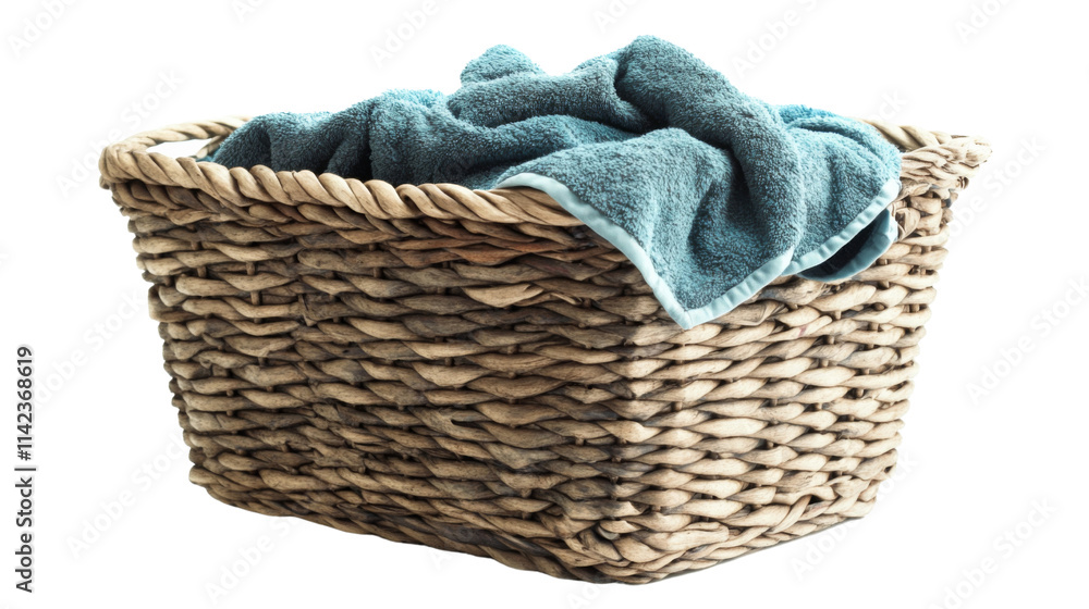 Obraz premium Laundry basket with dirty laundry, isolated on transparent background