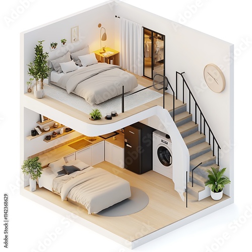 Modern home interior design showcase residential space 3d visualization minimalist style aerial view contemporary living
