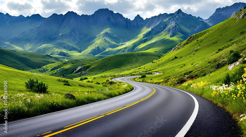 Curvy mountain road with greenery,Aerial view of car on the road,S curve road,cut out - stock png,Bend on a mountain road,Curvy mountain road photo