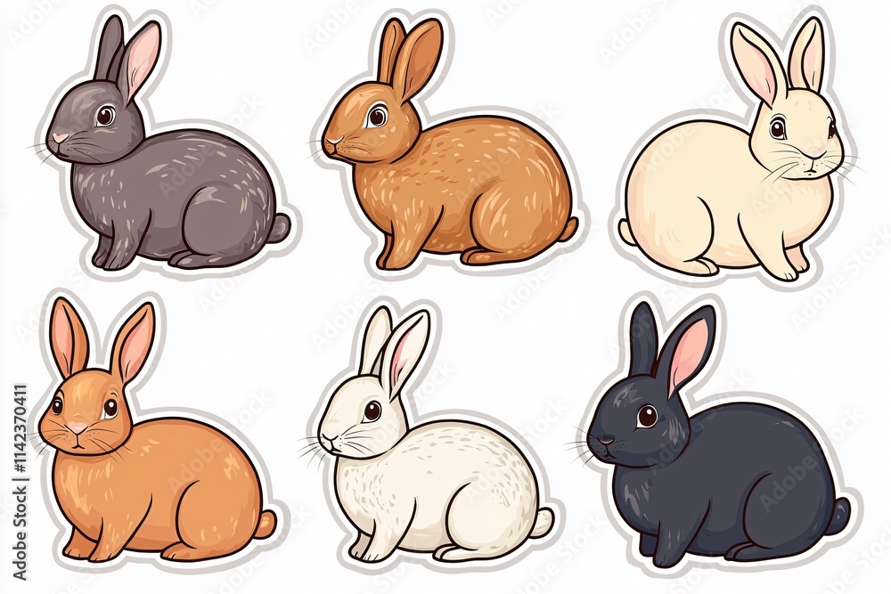 Fototapeta premium Cute cartoon rabbits collection animal illustrations colorful designs