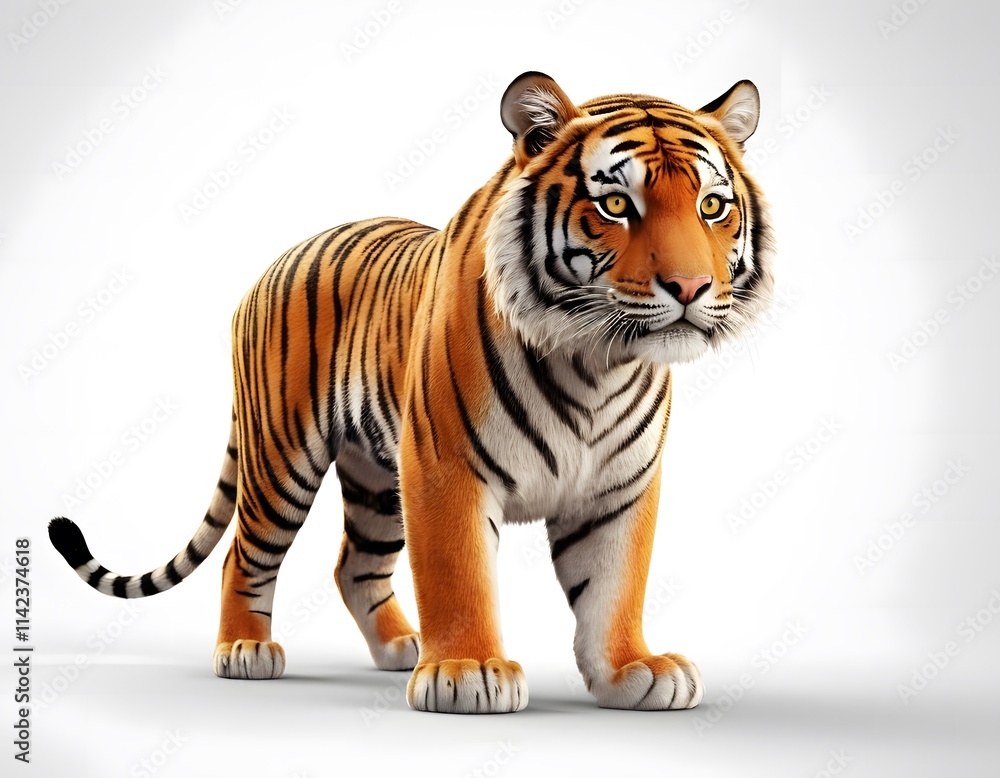 Obraz premium closeup shot of beautiful 3d tiger cartoon character isolated on blurry grey background