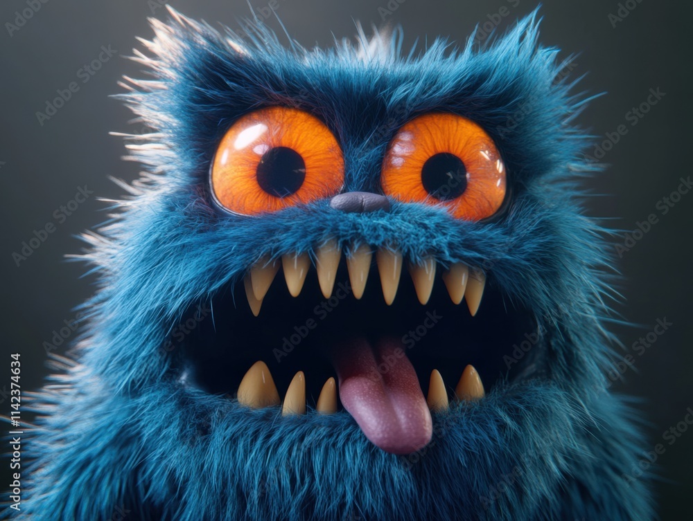 a blue furry monster with sharp teeth and a tongue a blue furry monster with sharp teeth and a tongue