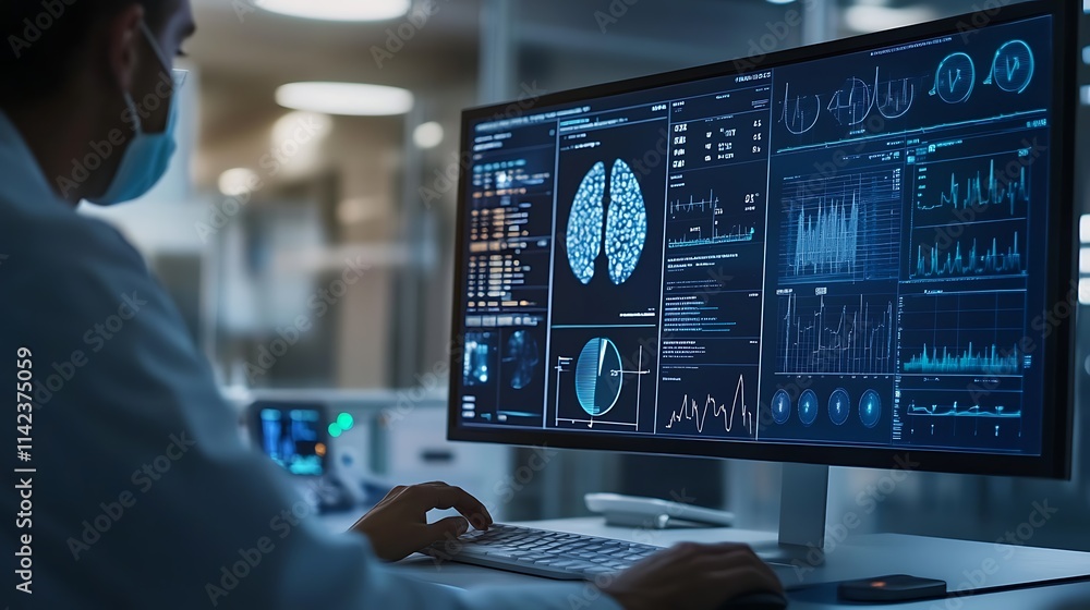 A close-up of a computer screen displaying health statistics and patient data, with a healthcare provider reviewing the information to make data-driven decisions A close-up of a computer screen displaying health statistics and patient data, with a healthcare provider reviewing the information to make data-driven decisions