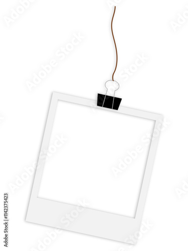 blank polaroid photo frame hanging from a string