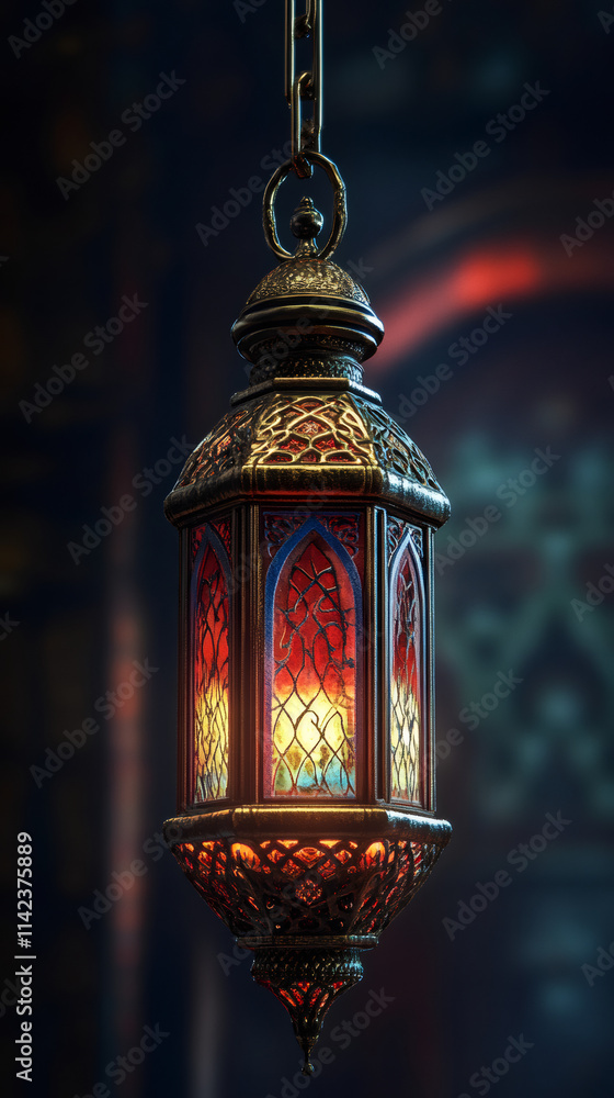 Ornate lantern hanging and glowing with warm light, symbolizing hope and spirituality during ramadan Ornate lantern hanging and glowing with warm light, symbolizing hope and spirituality during ramadan