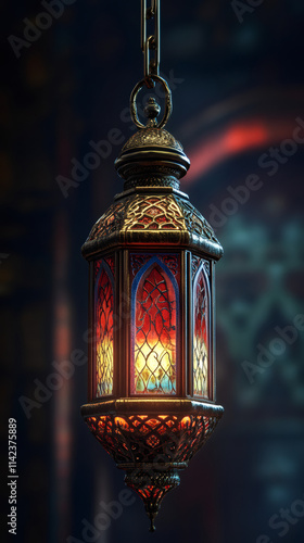 Ornate lantern hanging and glowing with warm light, symbolizing hope and spirituality during ramadan