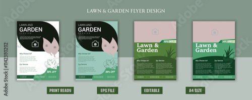 Lawn Mower Garden or Landscaping Agricultural service Design, trifold brochure design template layout vector