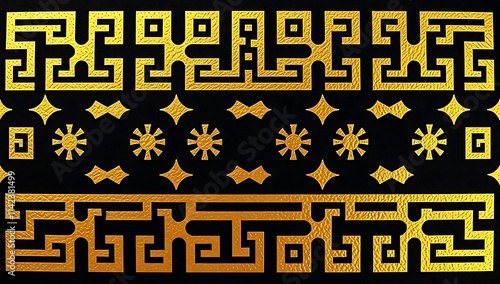 Golden Greek Key Pattern Design With Sun Symbols
