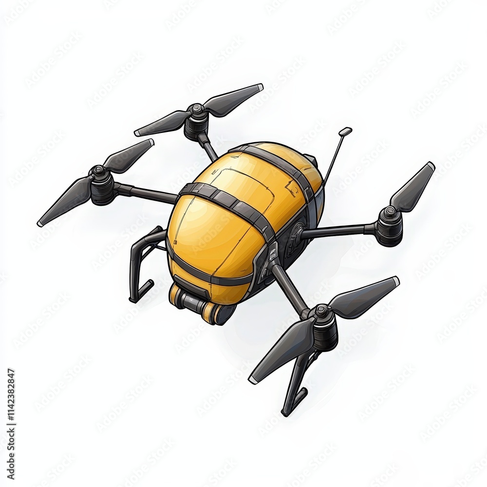 Aerial Drone with Bright Yellow Body and Black Propellers in a Simple Design Aerial Drone with Bright Yellow Body and Black Propellers in a Simple Design
