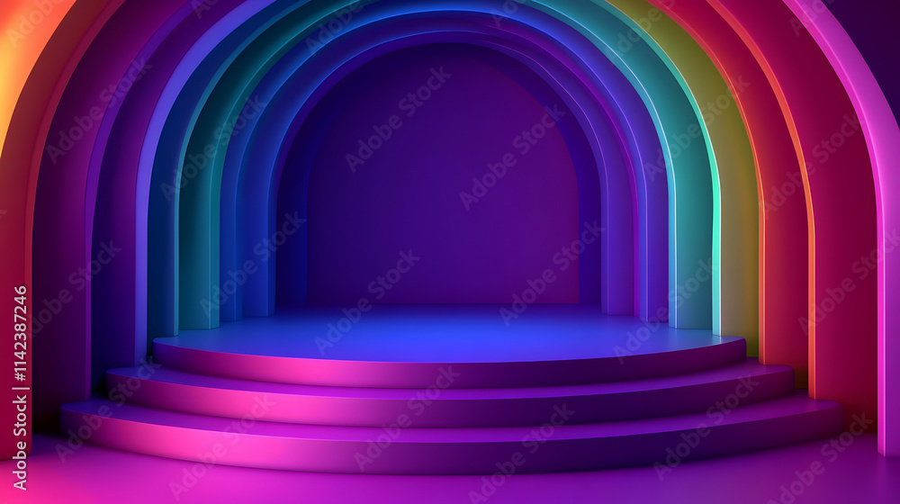 Vibrant Rainbow Arch 3D Render Background Vibrant Rainbow Arch 3D Render Background