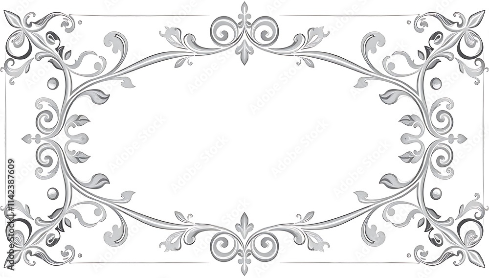 Elegant silver floral frame design with swirls and leaves Elegant silver floral frame design with swirls and leaves