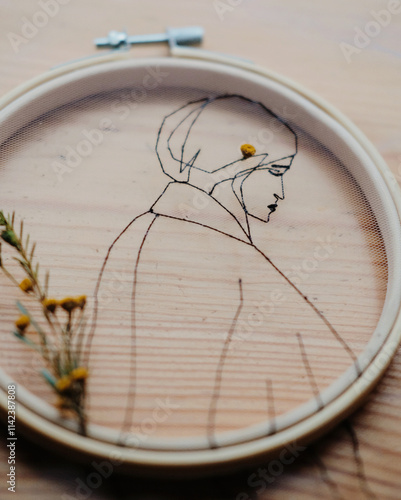 minimalistic embroidery art on mesh