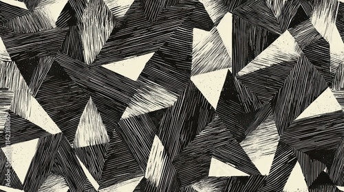 A black-and-white seamless geometric pattern with sharp lines and angles, perfect for modern design projects