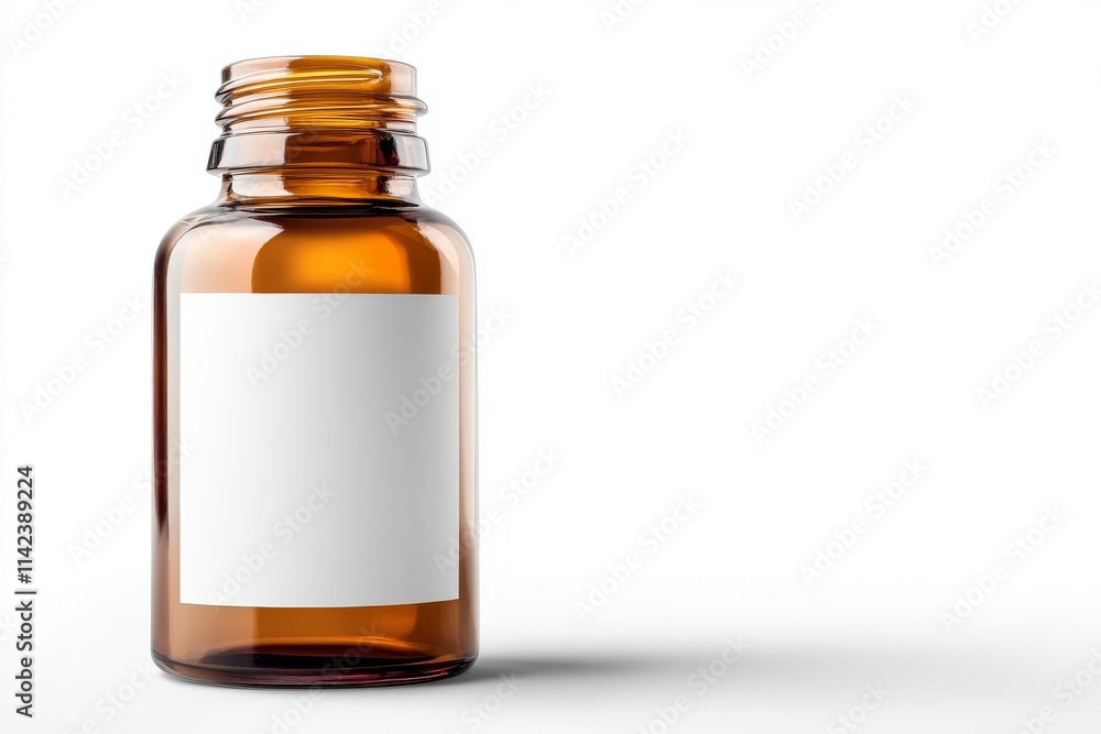 An amber glass bottle with a blank label, perfect for packaging essential oils or herbal remedies, positioned on a clean background. An amber glass bottle with a blank label, perfect for packaging essential oils or herbal remedies, positioned on a clean background.