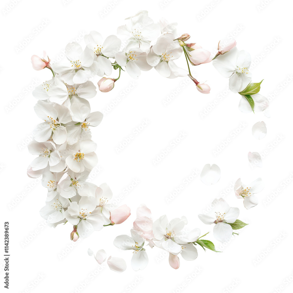 Obraz premium beautiful floral wreath made of delicate white and pink blossoms, perfect for spring decorations or invitations. arrangement showcases nature elegance and charm