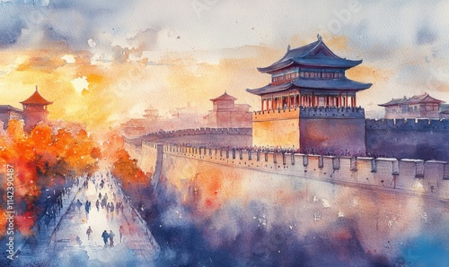 Wallpaper Mural Watercolor The City Wall of Xian in China Torontodigital.ca