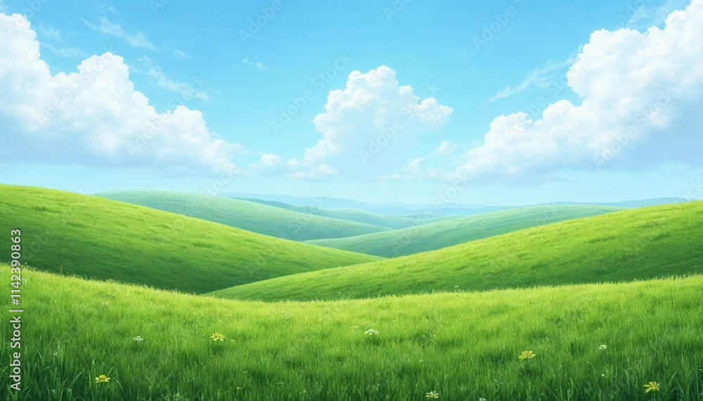Green Hills Meadows Under Blue Sky White Clouds Panorama, wallpaper, Green Hills Meadows Under Blue Sky White Clouds Panorama, wallpaper,