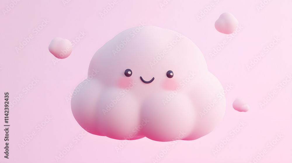 Cute Smiling Cloud Character 3D Render Cute Smiling Cloud Character 3D Render