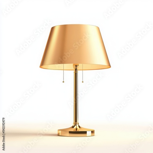 Elegant gold lamp with a stylish shade on a white isolated background.