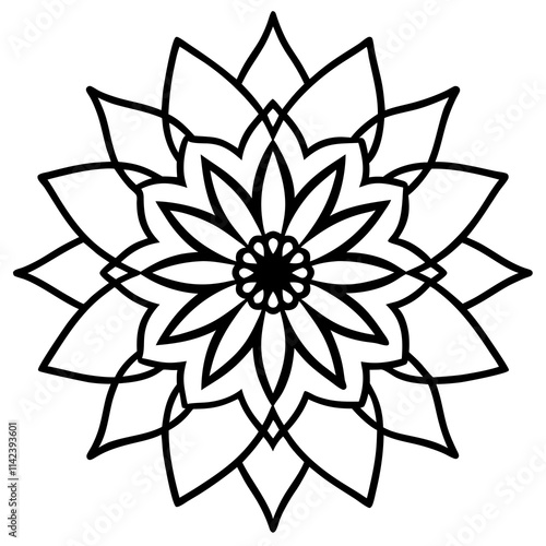 Mandala Floral Pattern with Intricate Symmetry for Adult Coloring Pages