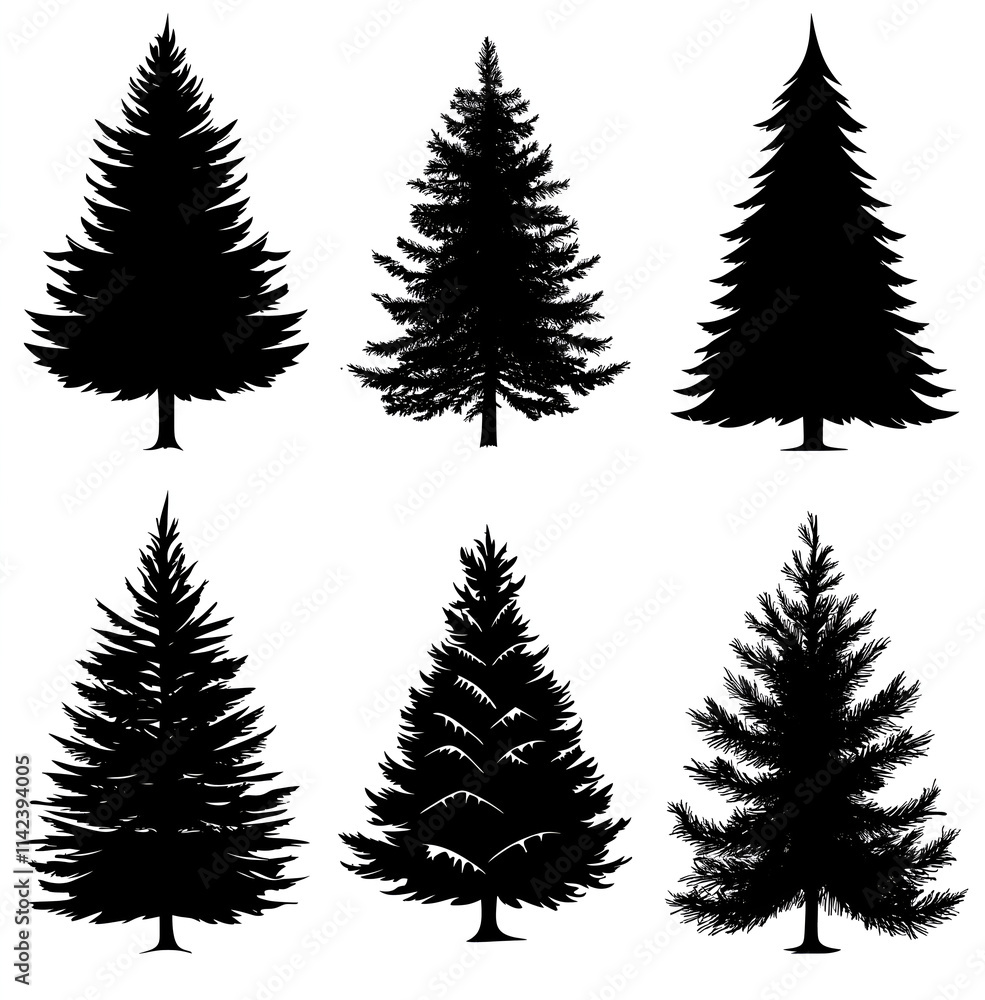 Silhouette vector of pine trees, black on a white background Silhouette vector of pine trees, black on a white background