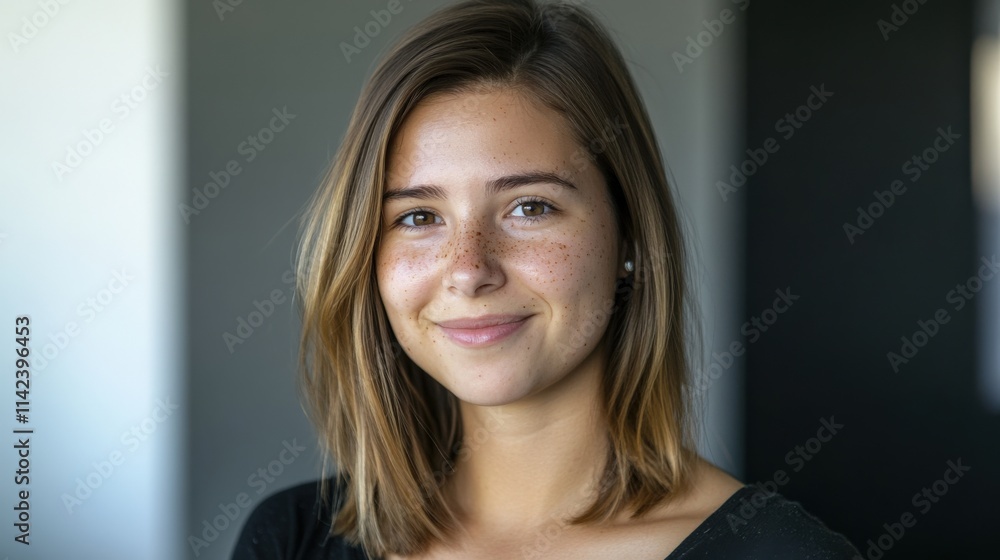 portrait of a young woman with freckles portrait of a young woman with freckles