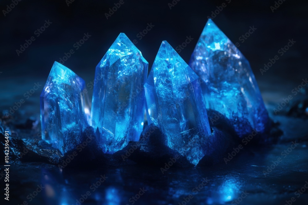 Obraz premium four blue crystals in dark setting