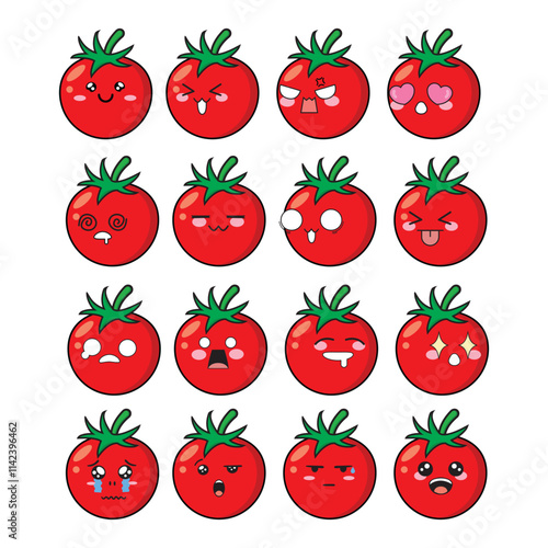 Tomato Cute Face Icon Set