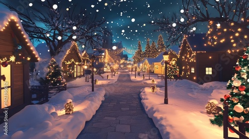 Wallpaper Mural Frosty village streets lined with Christmas lights and decor Torontodigital.ca