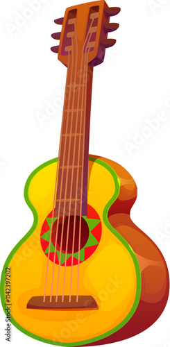 Cartoon Mexican guitar or guitarron, traditional string instrument embodies the essence of Latin America music, culture, heritage and travel. Vector guitar for mariachi band performances or concerts