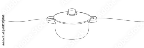 Pot, pan or saucepan continuous line drawing vector illustration. Cooking or kitchen symbol