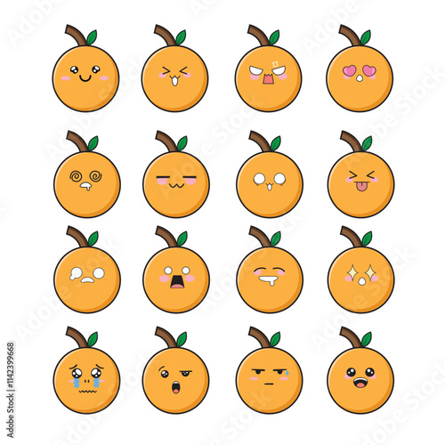 Orange Cute Face Icon Set