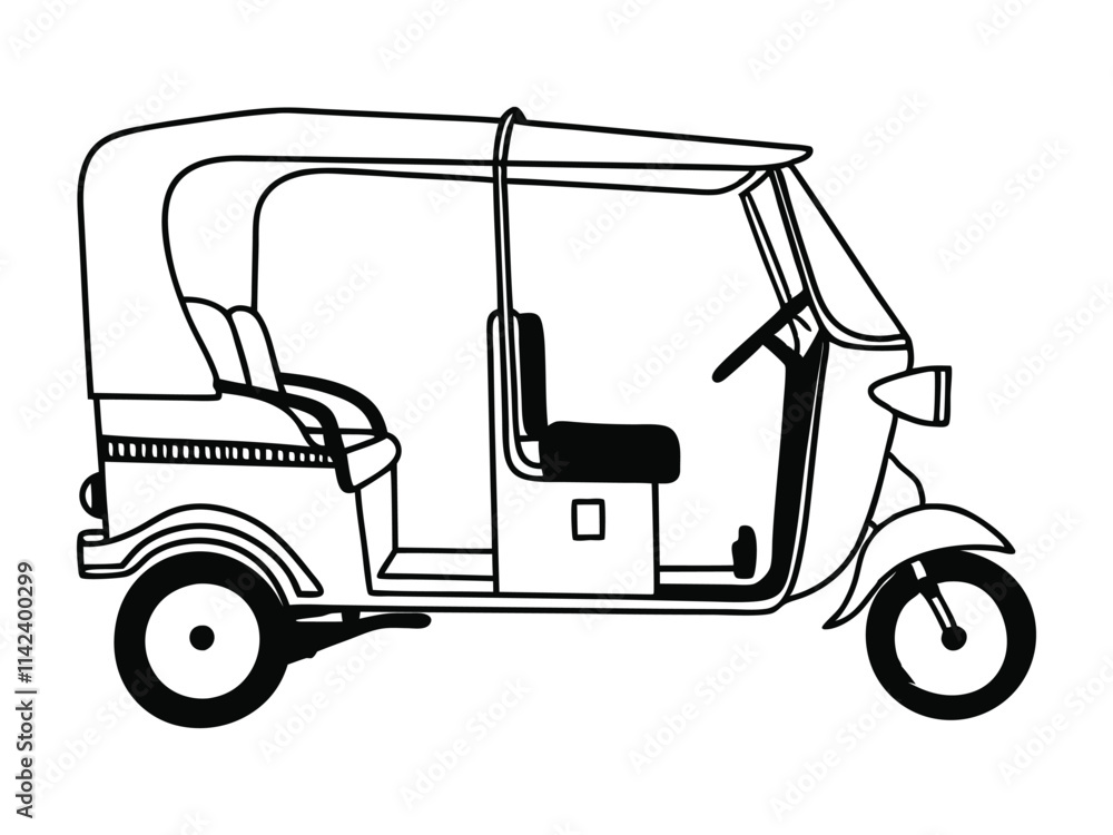 Fototapeta premium Auto Rickshaw Line Art Silhouette Vector