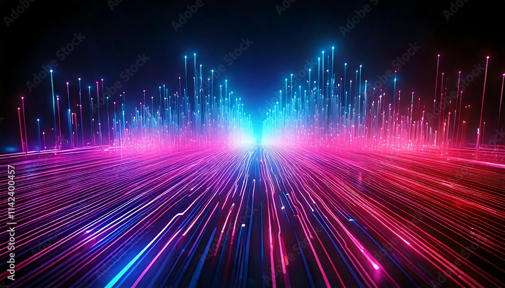 Glowing Neon Abstract Background with Pink and Blue Waves and Bokeh Lights for Data Transfer Themes Glowing Neon Abstract Background with Pink and Blue Waves and Bokeh Lights for Data Transfer Themes