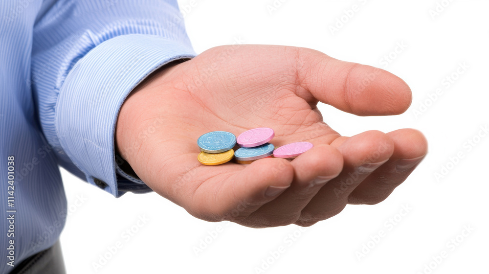 Businessman Holding Assorted Coins in Palm of Hand Financial Concept Businessman Holding Assorted Coins in Palm of Hand Financial Concept