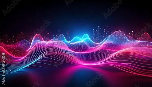 Wallpaper Mural Glowing Neon Abstract Background with Pink and Blue Waves and Bokeh Lights for Data Transfer Themes Torontodigital.ca