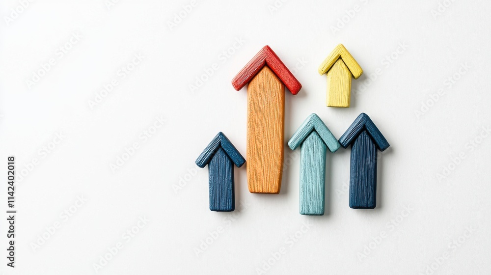 Colorful Wooden Arrows Pointing in Different Directions on White Background Colorful Wooden Arrows Pointing in Different Directions on White Background