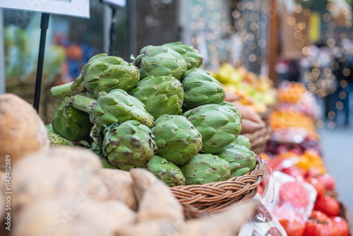 Artichokes for sale on a street of Barcelona, Spain.